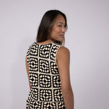 ACOA Crochet Front Tie Top & Skirt Set for Women in Black/Ivory