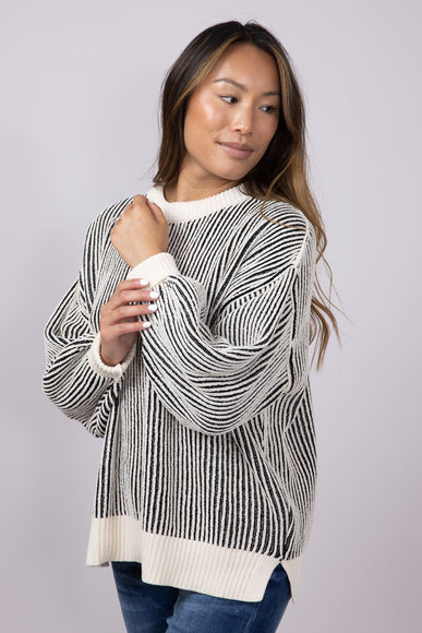 Vertical Stripe Sweater for Women in White Black