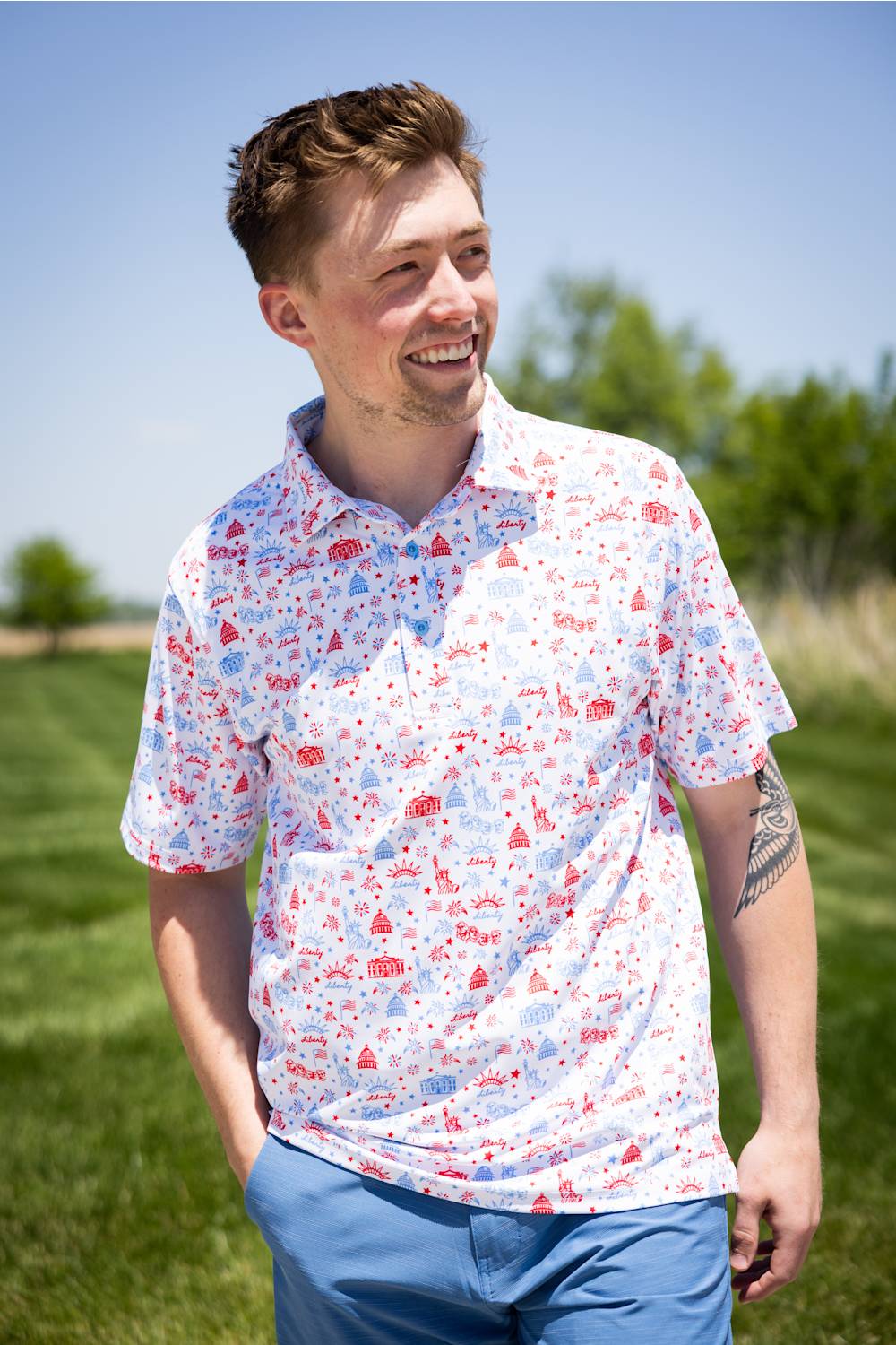 Lady Liberty Printed Polo for Men in White