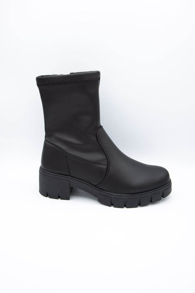 Qupid Shoes Renley Stretch Lug Booties for Women in Black
