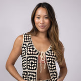 ACOA Crochet Front Tie Top & Skirt Set for Women in Black/Ivory