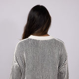 Vertical Stripe Sweater for Women in White Black