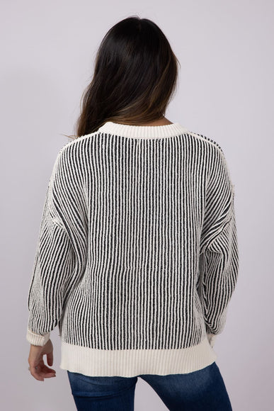 Vertical Stripe Sweater for Women in White Black