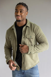 Hallstatt Knit Button Up Fleece Shirt for Men in Spruce Green