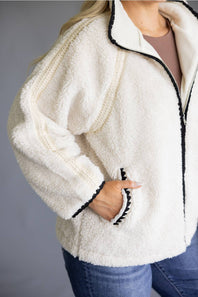 Katydid Sherpa Crochet Jacket for Women in Cream
