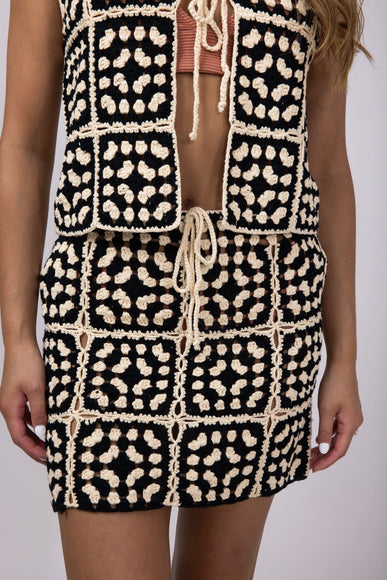 ACOA Crochet Front Tie Top & Skirt Set for Women in Black/Ivory
