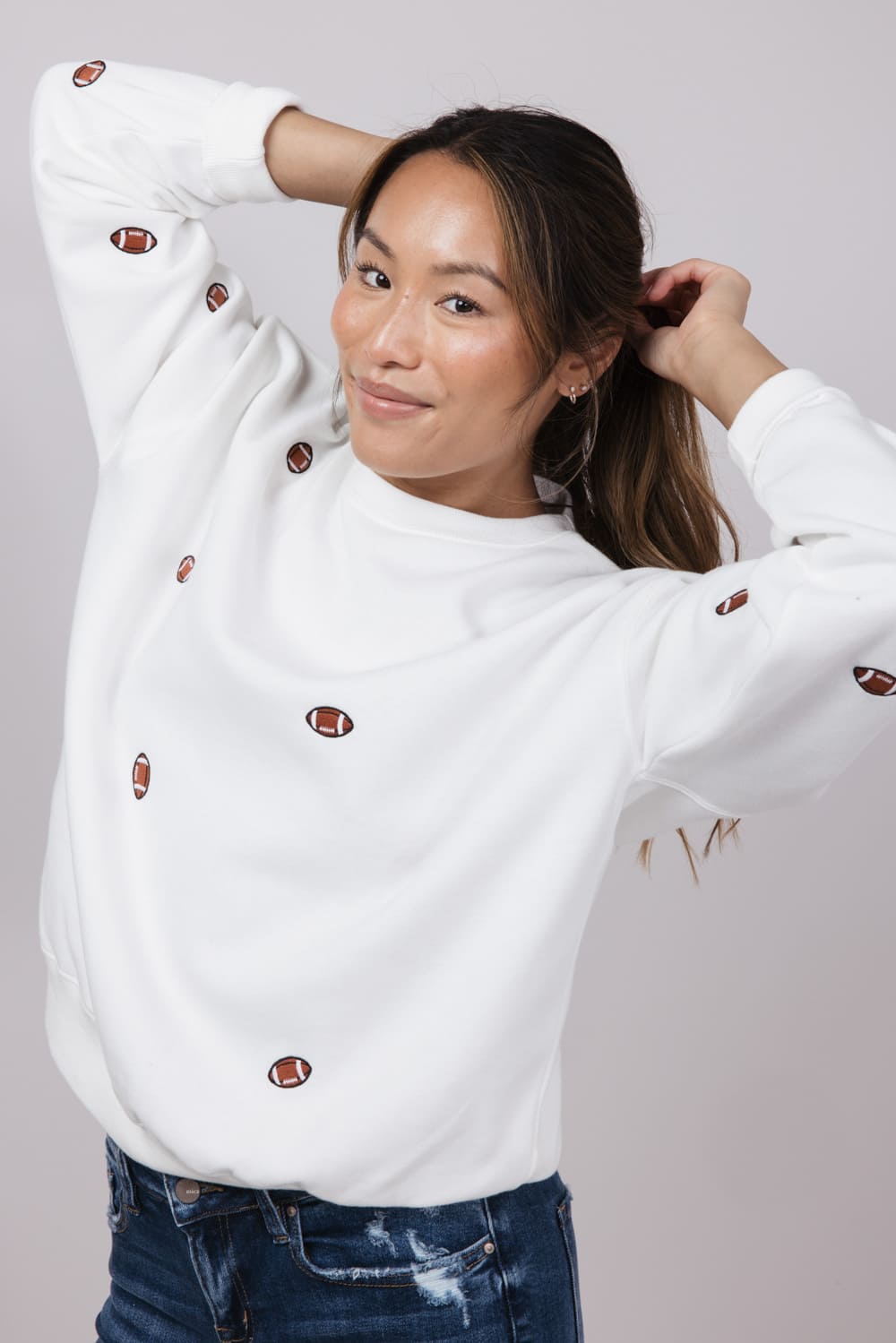 1897 Active Football Embroidered Sweatshirt for Women in Ivory
