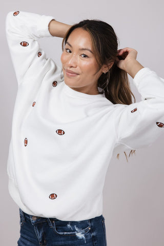 1897 Active Football Embroidered Sweatshirt for Women in Ivory