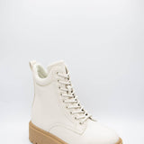 Qupid Shoes Phase Lace Up Lug Booties for Women in Off White