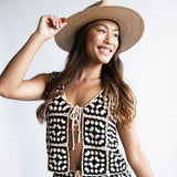 ACOA Crochet Front Tie Top & Skirt Set for Women in Black/Ivory
