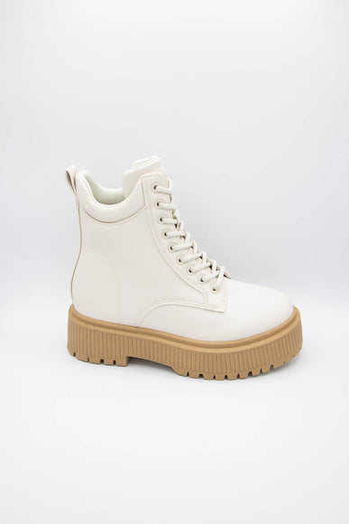 Qupid Shoes Phase Lace Up Lug Booties for Women in Off White