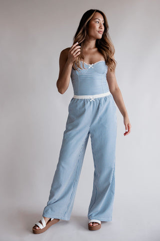 ACOA Pin Stripe Bustier & Pant Set for Women in Blue