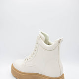 Qupid Shoes Phase Lace Up Lug Booties for Women in Off White