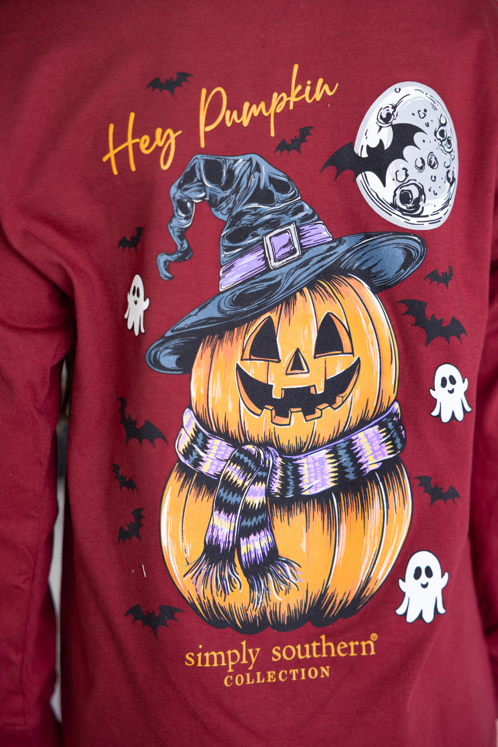 Simply Southern Youth Pumpkin Witch Hat Long Sleeve T-Shirt for Girls in Red