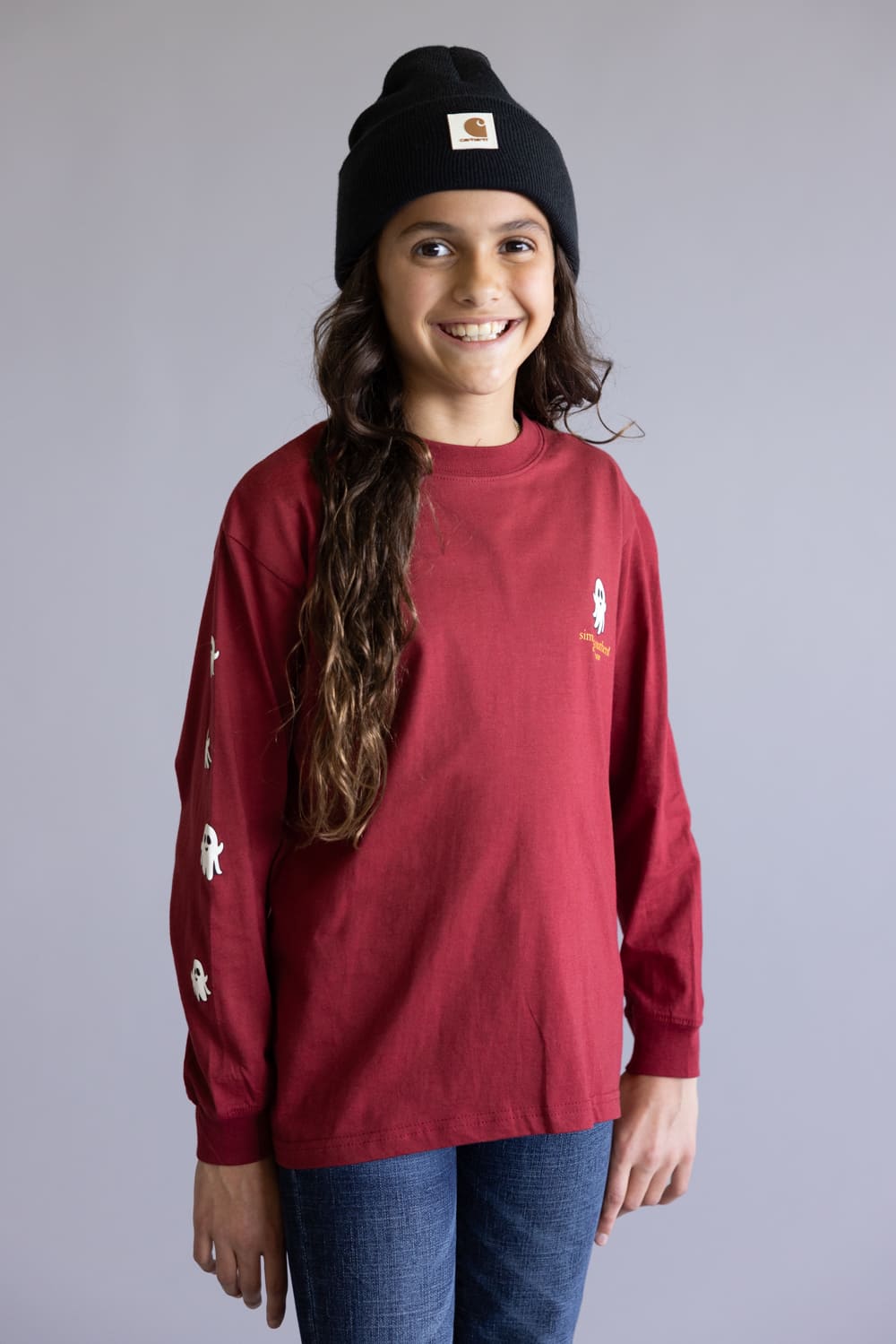 Simply Southern Youth Pumpkin Witch Hat Long Sleeve T-Shirt for Girls in Red