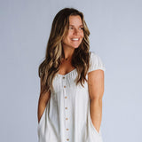 Linen Flare Button Detail Dress for Women in Oatmeal