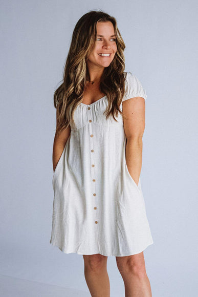 Linen Flare Button Detail Dress for Women in Oatmeal