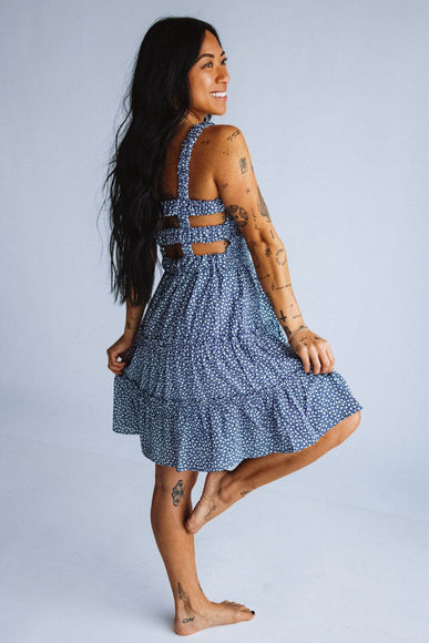 Open Back Elastic Band Mini Dress for Women in Blue Floral