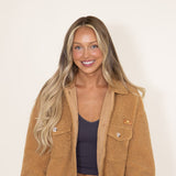 Simply Southern Fuzzy Sherpa Shacket for Women in Coffee Brown