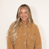 Simply Southern Fuzzy Sherpa Shacket for Women in Coffee Brown