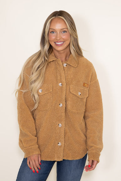 Simply Southern Fuzzy Sherpa Shacket for Women in Coffee Brown