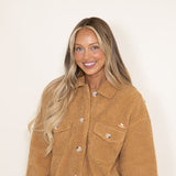 Simply Southern Fuzzy Sherpa Shacket for Women in Coffee Brown