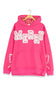 girls pink hoodie with merry applique detailing on the front 