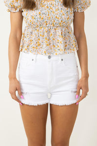 Eunina Lulu High Rise Fray Denim Shorts for Women in White