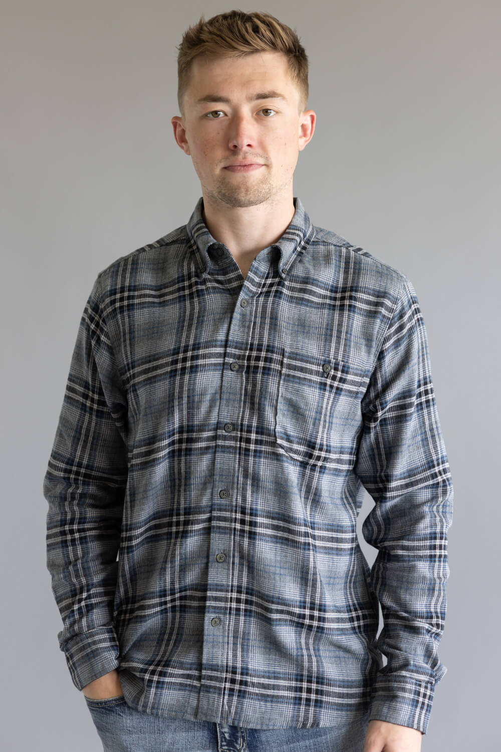 North River Brushed Plaid Button Up Shirt for Men in Blue Heather 