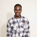 Mens Simply Southern Plaid Fleece Shacket for Men in White