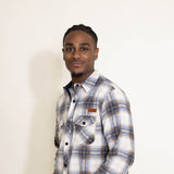 Mens Simply Southern Plaid Fleece Shacket for Men in White