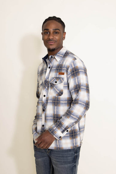Mens Simply Southern Plaid Fleece Shacket for Men in White