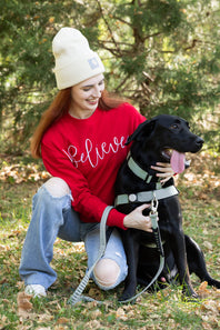 1897 Active Believe Embroidered Fleece Sweatshirt for Women in Red