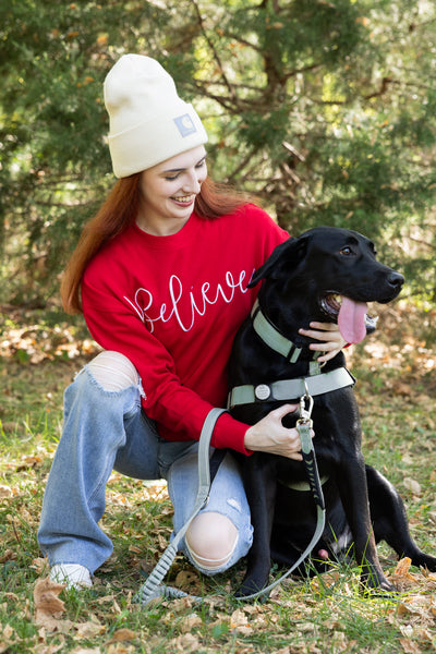 1897 Active Believe Embroidered Fleece Sweatshirt for Women in Red