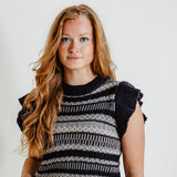 Elan Textured Short Sleeve Sweater for Women in Navy Multi
