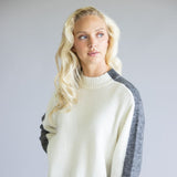 Elan Color Block Sweater for Women in Grey/White