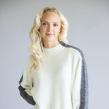 Elan Color Block Sweater for Women in Grey/White