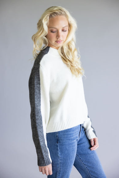 Elan Color Block Sweater for Women in Grey/White
