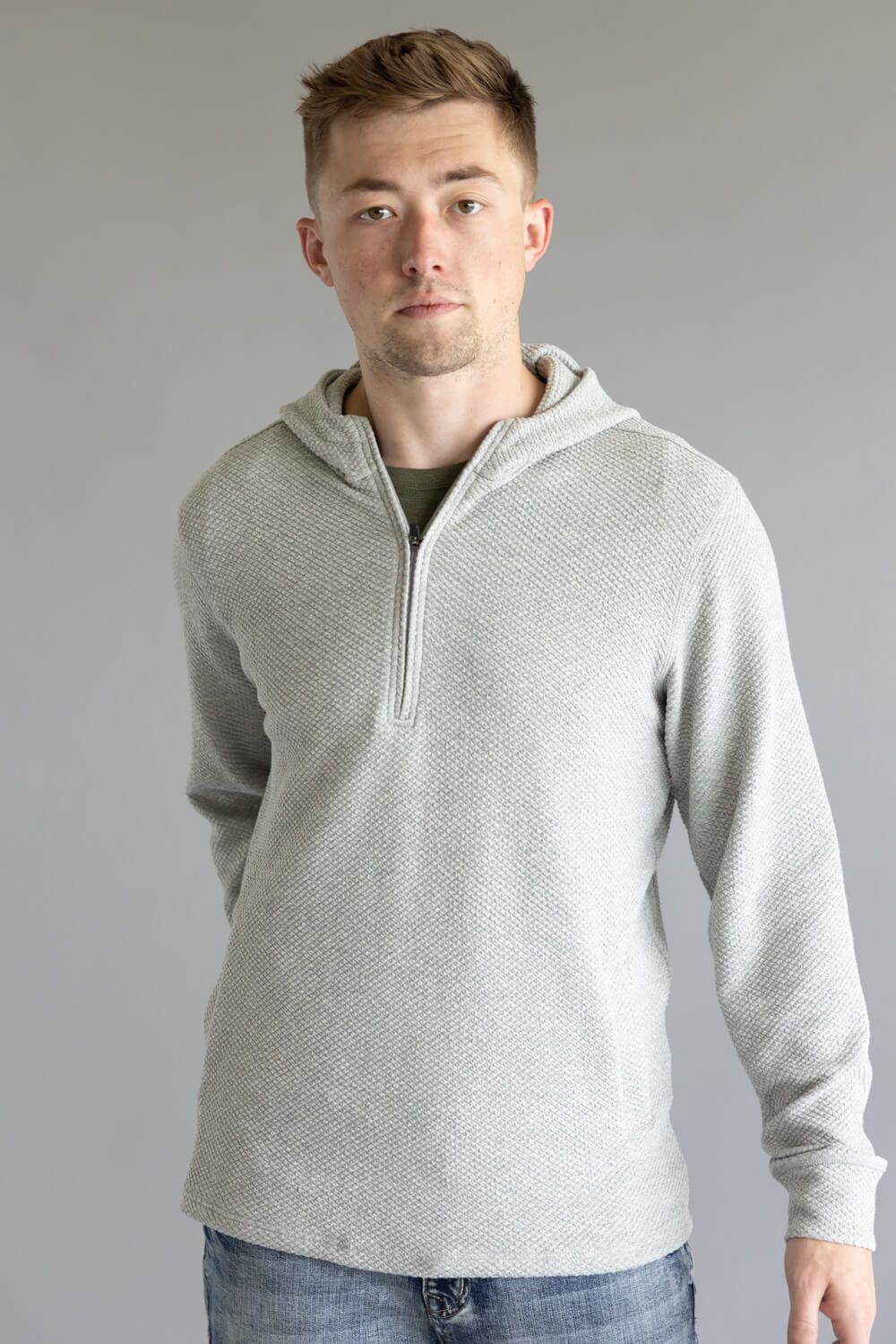 North River Texture Popcorn Knit Quarter Zip for Men in Grey