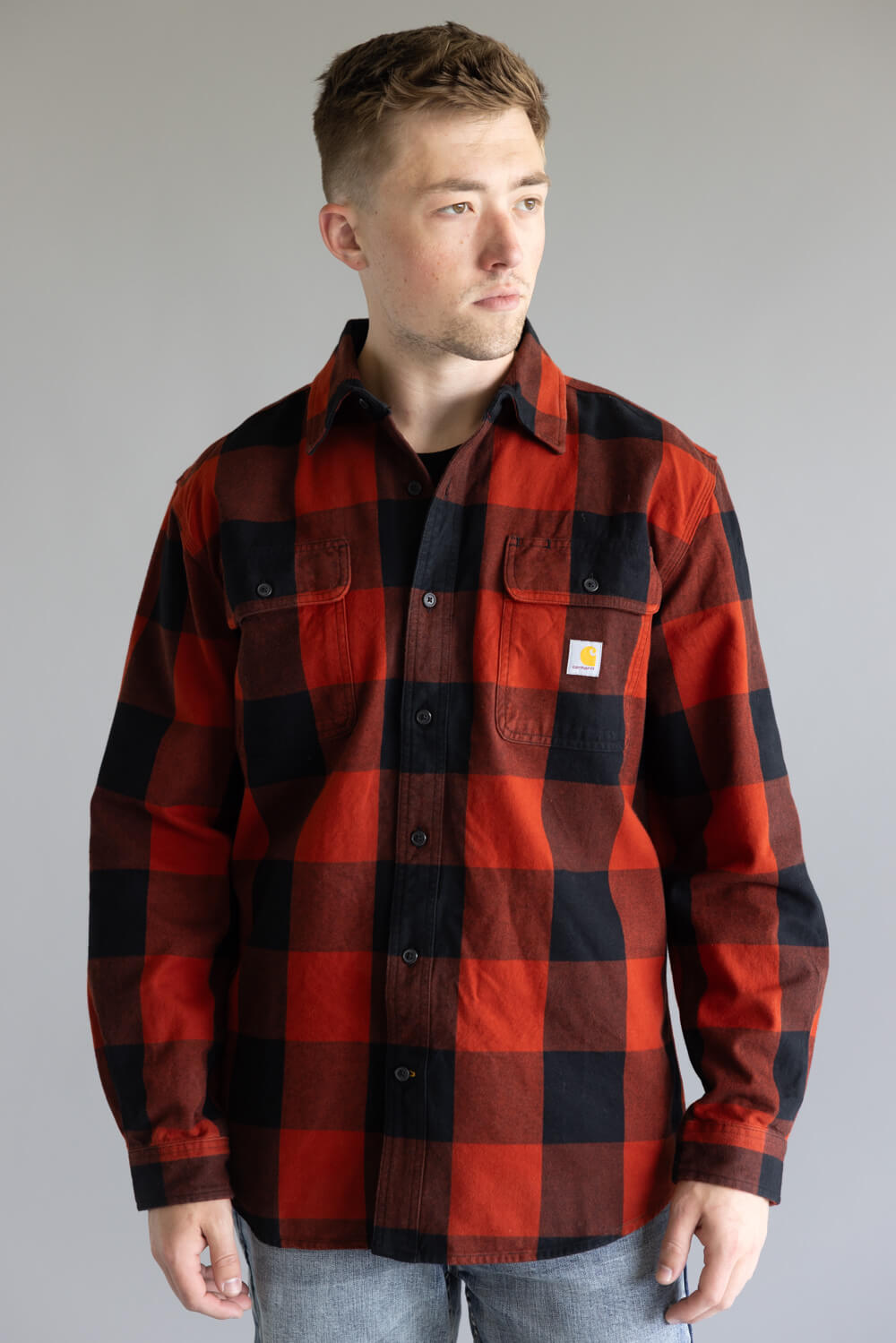 Carhartt Heavyweight Plaid Flannel for Men in Red/Orange 107013