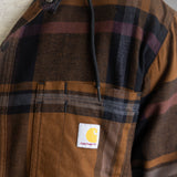 Carhartt Rugged Flex Flannel Fleece Lined Hooded Shirt Jacket for Men in Black/Brown 