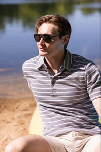 Weatherproof Vintage Terry Striped Polo for Men in Maritime Blue