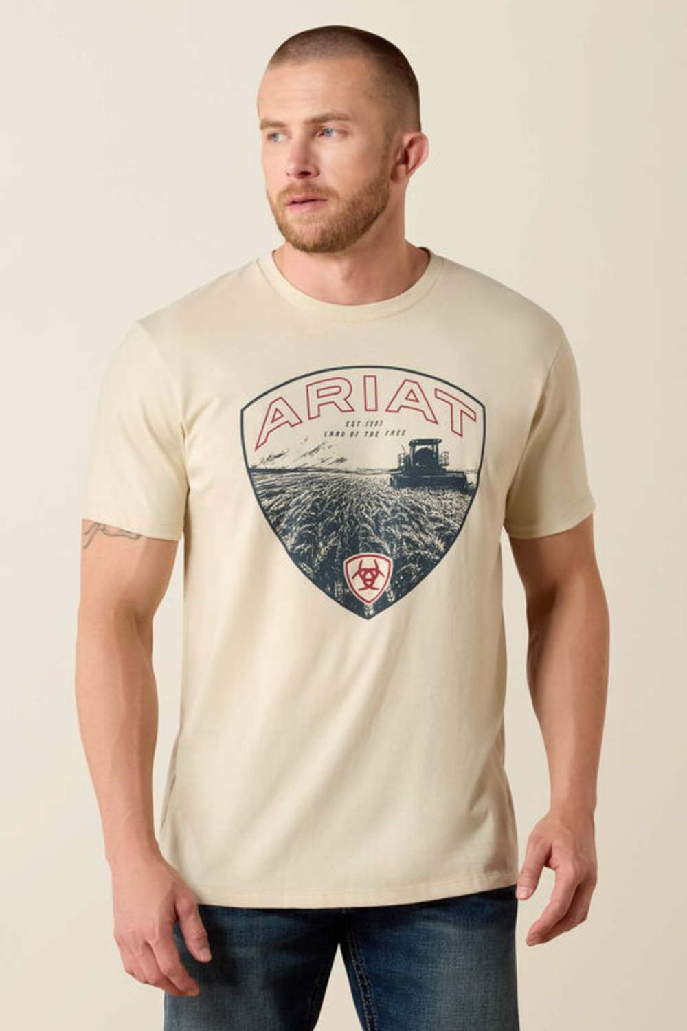 Ariat Land Of Free Farm T-Shirt for Men in Natural | 10071190-NATURAL