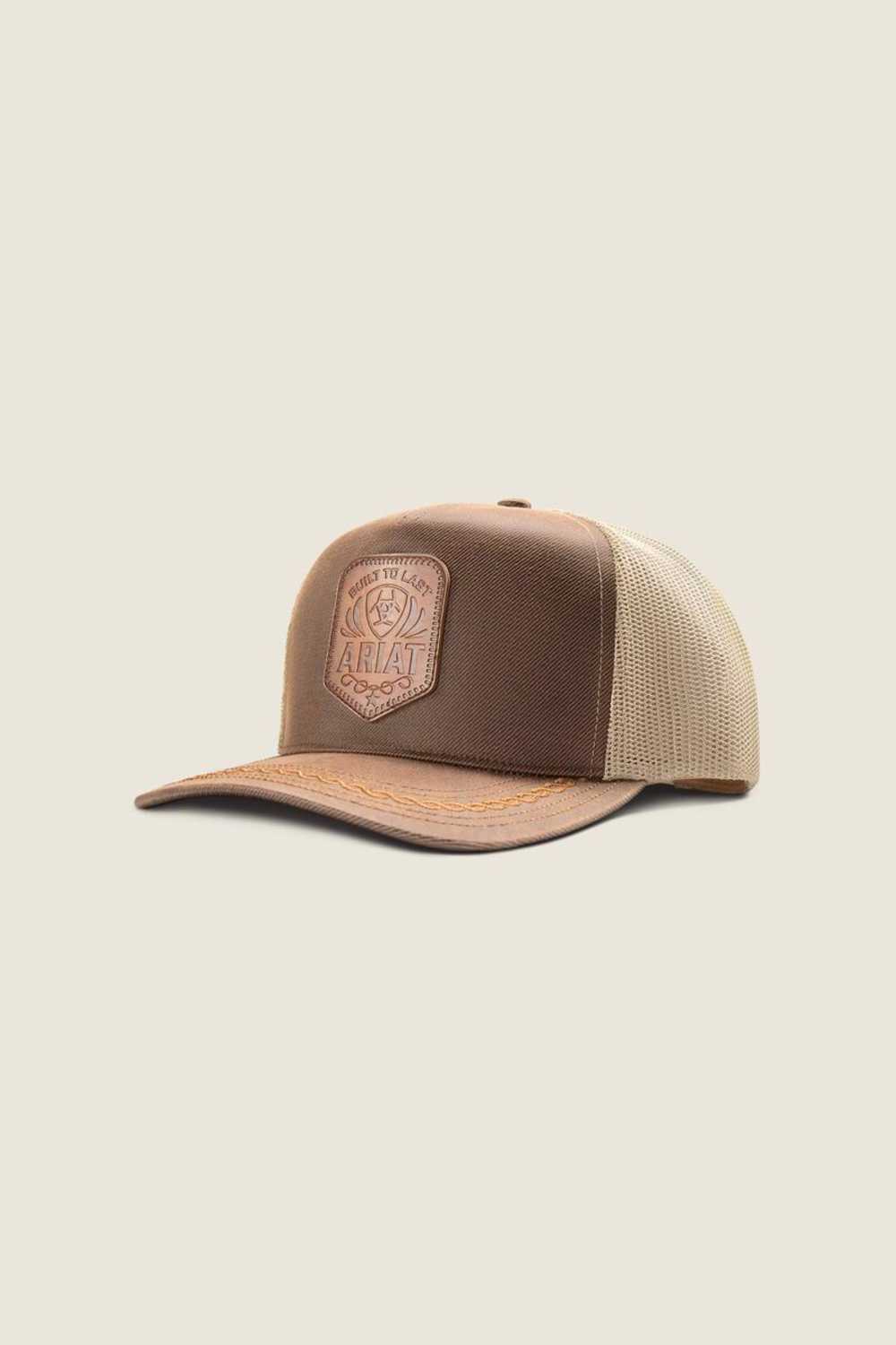 Ariat Oilskin Faux Leather Patch Hat for Men in Brown 