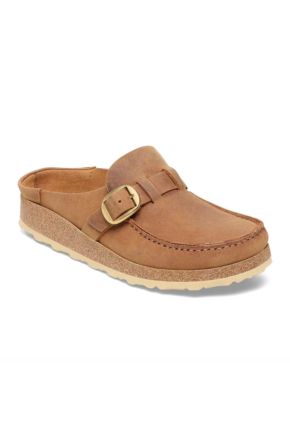 Oiled leather mule shoes with moccasin stitching 