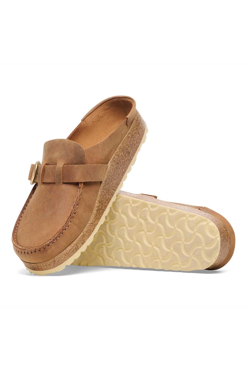 Oiled leather mule shoes with moccasin stitching 