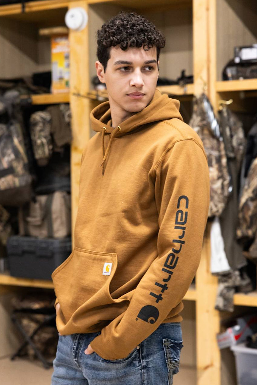 Carhartt Logo Sleeve Hoodie for Men in Carhartt Brown