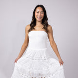 Eyelet Lace Strapless Midi Dress for Women in White