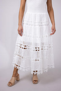 Eyelet Lace Strapless Midi Dress for Women in White