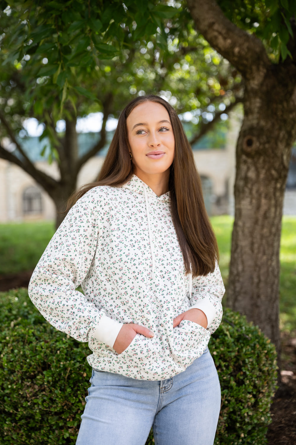 1897 Active Ditsy Floral Hoodie for Women in Ivory | GU739-IVORY